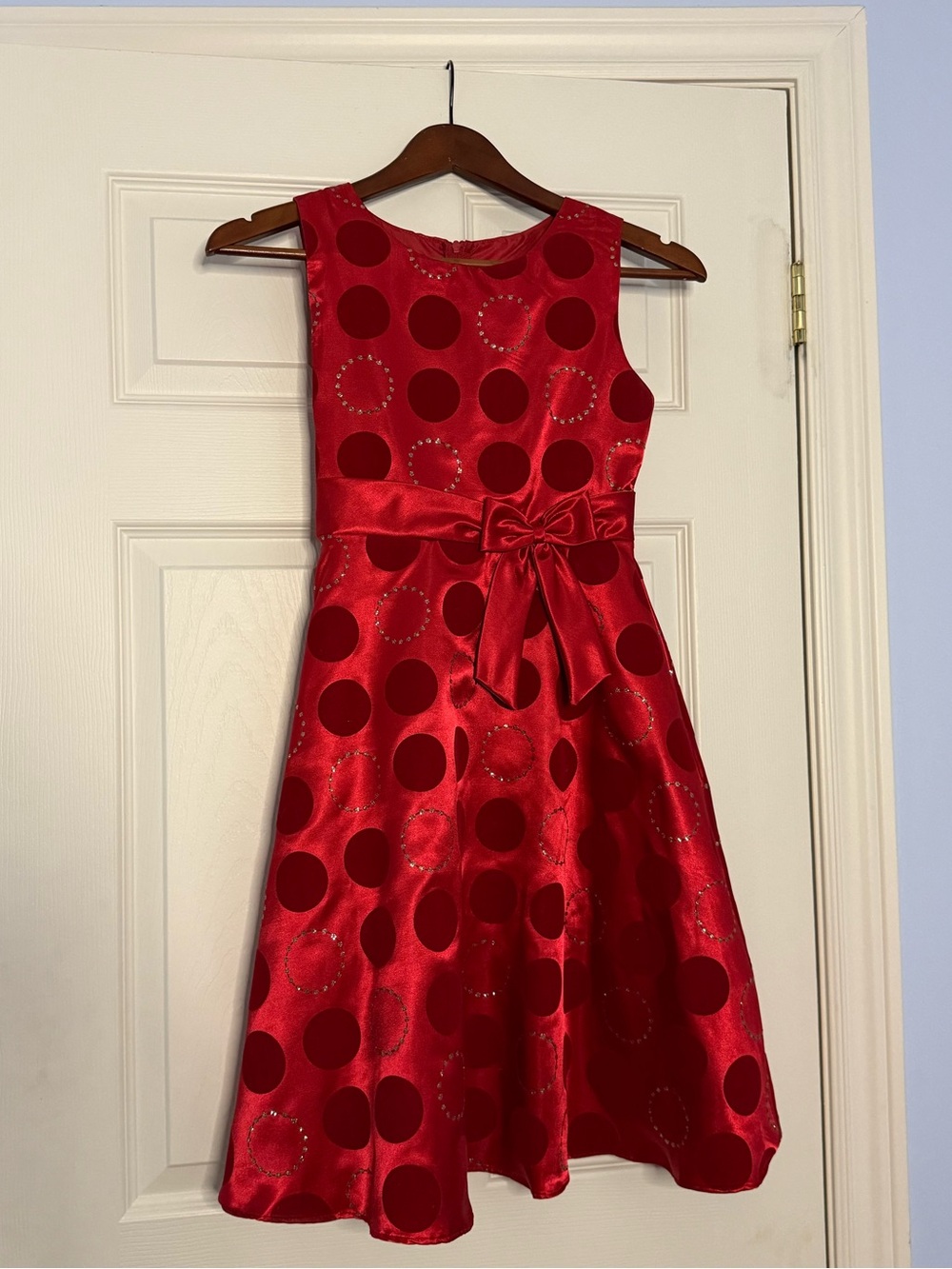 Macy's Red Polka Dot Satin Bow Party Dress